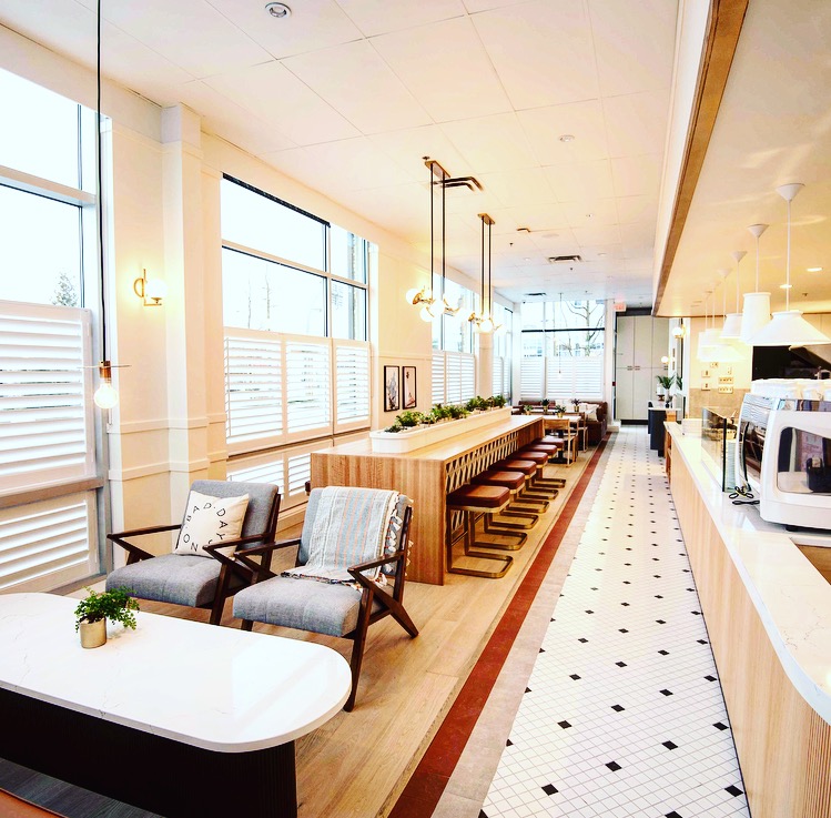 Illustrated view of West Village Café interior seating